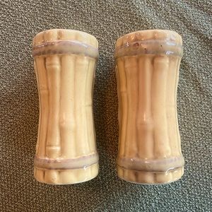 Vintage Tiki Farm salt and pepper shakers bamboo ceramic NWT